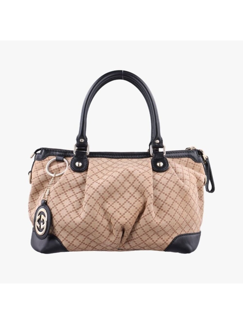 Gucci Sukey Diamante Beige Black Canvas Leather